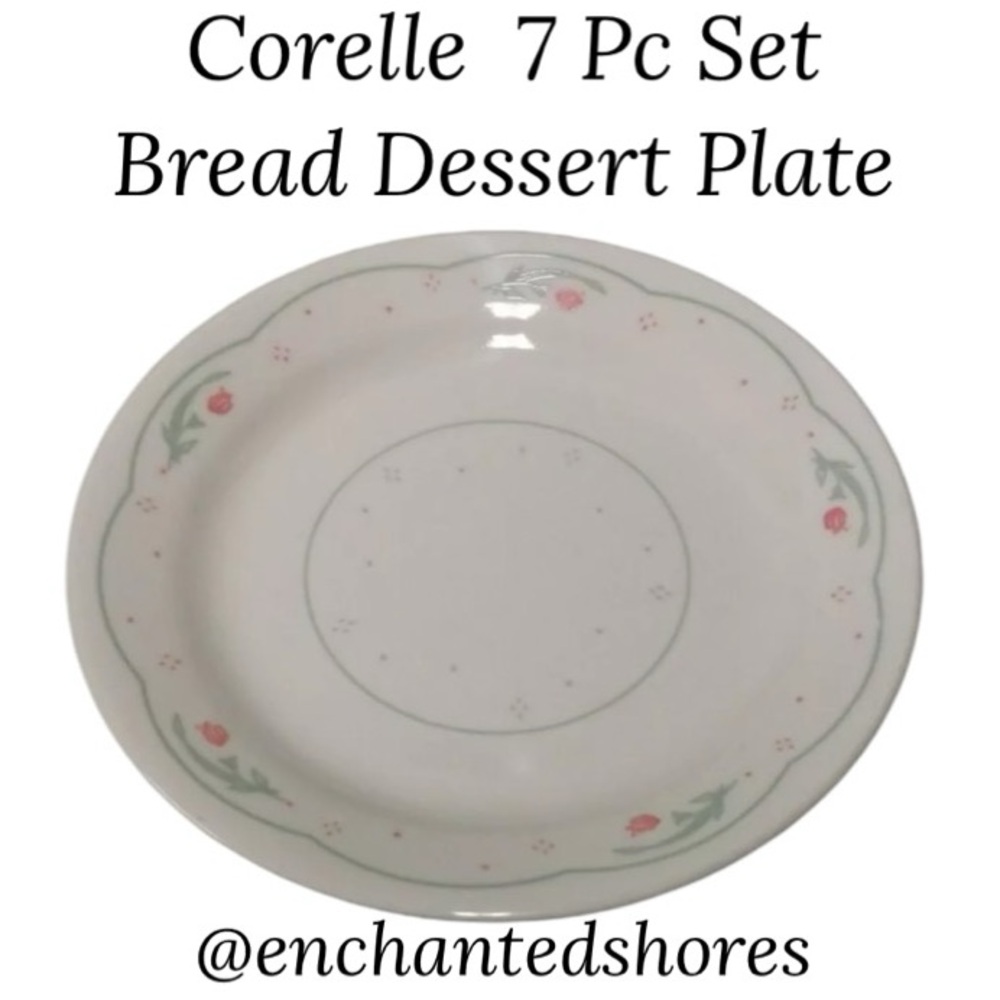 Corelle Plates 7.5” Replacements 7 Pc Set Corning Calico Rose Trellis Pink Green